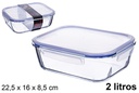 Fiambrera cristal rectangular tapa hermética 2 litros