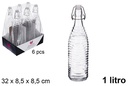 Botella cristal agua relieve rayas tapón gaseosa 1 litros
