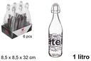Botella cristal agua decorado letras tapón gaseosa 1 litro