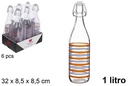 Botella cristal agua decorado rayas tapón gaseosa 1 litro