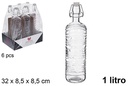 Botella cristal agua relieve ondas tapón gaseosa 1 litro