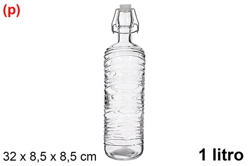 [123388] Glass water bottle with wave relief and soda cap, 1 liter