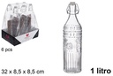 Botella cristal agua relieve tapón gaseosa 1 litro