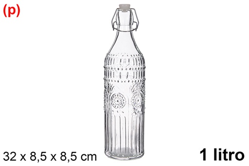[123389] Bouteille d'eau en verre avec bouchon de secours 1 litre de soda