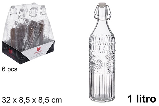 [123389] Bouteille d'eau en verre avec bouchon de secours 1 litre de soda