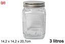Bote cuadrada cristal tapa metal plateada 3 litros