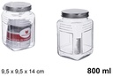 Bote cuadrada cristal tapa metal plateada 800 ml