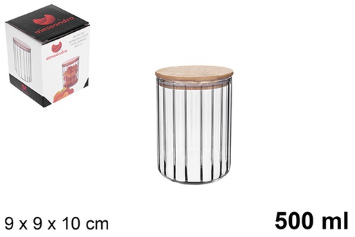 [123440] Pote multiusos de borosilicato com tampa de bambu 500 ml