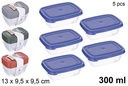 Set de 5 fiambreras rectangular 300ml
