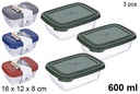 Set de 3 fiambreras rectangular 600ml