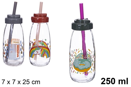 [123473] Botella cristal con pajita 250 ml