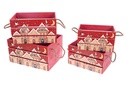 Juego 4 cajas madera roja decorada casas Navidad 40x30x22 cm