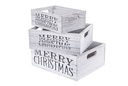 Juego 3 cajas madera gris MERRY CHRISTMAS decorada navidad  30x24x12 cm
