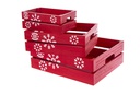 Juego 3 cajas madera roja decorada copos navidad  38x30x12 cm