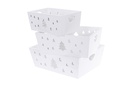 Juego 3 cajas madera blanca decorada árbol de navidad  35x25x12 cm