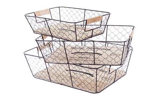 [123499] Set di 3 cestini natalizi in metallo decorati 39x29x12 cm