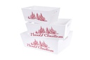 Juego 3 cajas madera blanca MERRY CHRISTMAS decorada Navidad 35x25x12 cm