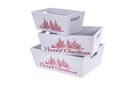 Juego 3 cajas madera gris MERRY CHRISTMAS decorada Navidad 35x25x12 cm