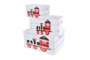 Juego 3 cajas madera blanca decorada tren Navidad 37x27x20 cm