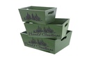 Juego 3 cajas madera verde MERRY CHRISTMAS decorada Navidad 35x25x12 cm