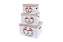 Juego 3 cajas madera blanca con tapa decorada reno Navidad 30x25x19 cm