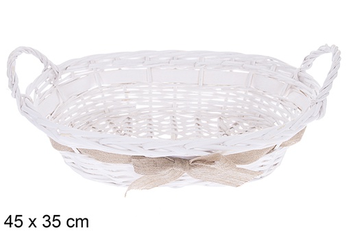 [123600] Panier ovale blanc avec nœud Trevonel 45x35 cm