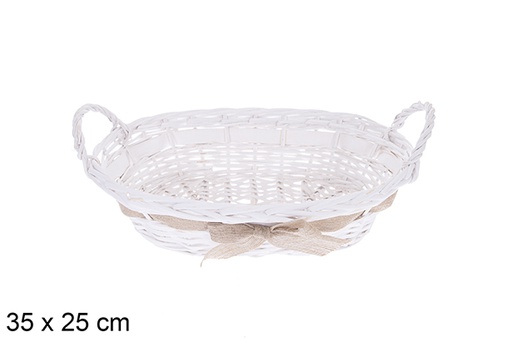 [123602] Cesta ovalada blanca con lazo Trevonel 35x25 cm