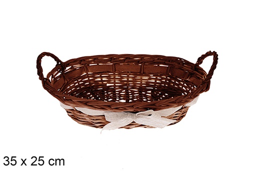 [123605] Panier ovale en acajou avec nœud Trevonel 35x25 cm