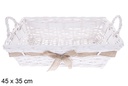 Cesta rectangular blanca con lazo Vamirel 45x35 cm