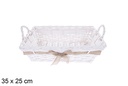 Cesta rectangular blanca con lazo Vamirel 35x25 cm