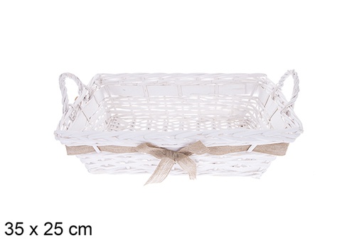 [123611] Cesto retangular branco com fita Vamirel 35x25 cm