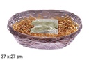 Cesta ovalada caoba con paja y celofan 37x27 cm