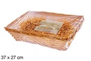 Cesta rectangular miel con paja y celofan 37x27 cm