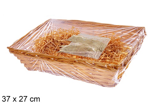 [123673] Panier à miel rectangulaire en paille et cellophane 37 x 27 cm