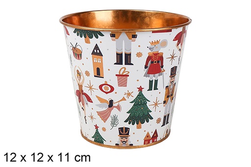 [123697] Balde para vaso de flores em metal decorado de Natal sortido 12x12x11 cm
