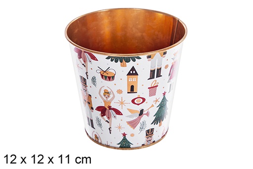 [123697] Christmas decorated metal flower pot bucket assorted 12x12x11 cm