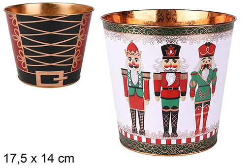 [123701] Cubo macetero metal decorado Casacanueces navidad surtido 17.5x14 cm