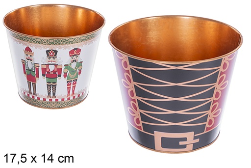 [123701] Decorated metal planter cube Nutcracker Christmas assortment 17.5x14 cm