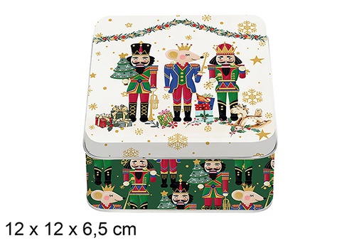 [123703] Caja metal cuadrada decorada Cascanuece navidad surtida 12x12x6.5 cm