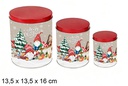 Juego 3 botes metal redondos decorados Enano Navidad 13.5x13.5x16 cm