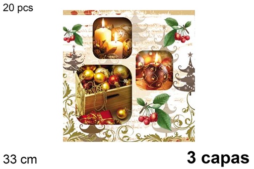 [123713] Pack 20 guardanapos decorados de 3 camadas com enfeites de Natal 33 cm