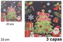 Pack 20 servilletas 3 capas decoradas arbol de  Navidad  fondo negro 33 cm