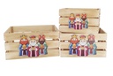 Pack 3 cajas madera natural decorada reyes magos 32x24.5x16 cm