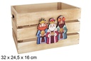 Caja madera natural decorada reyes magos 32x24.5x16cm