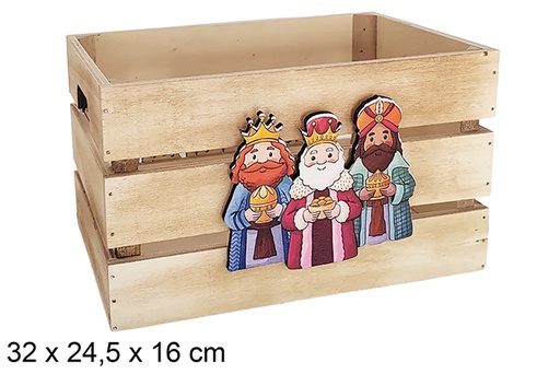 [123720] Caixa de madeira natural decorada com os Três Reis Magos 32x24,5x16cm