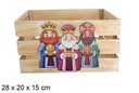 Caja madera natural decorada reyes magos 28x20x15cm 