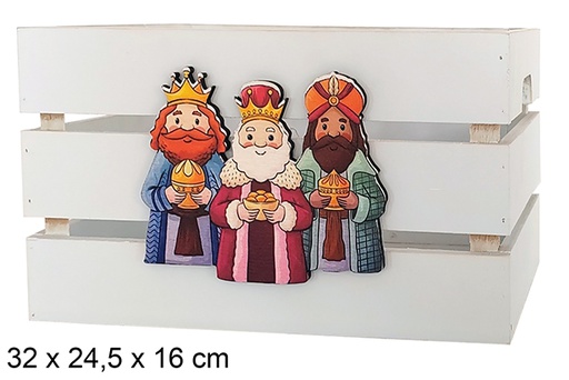 [123724] Caja madera blanca decorada reyes magos 32x24.5x16cm