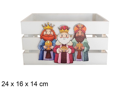[123726] Scatola di legno bianca decorata con i Re Magi 24x16x14cm