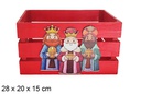Caja madera roja decorada reyes magos 28x20x15cm