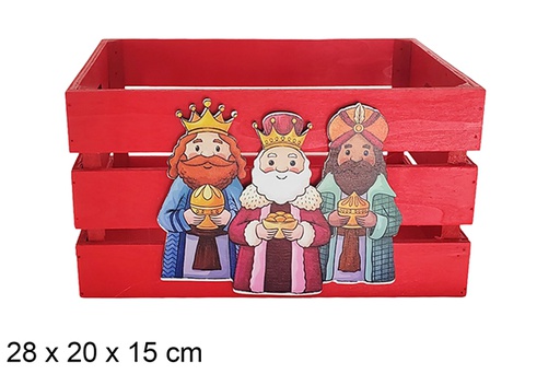 [123729] Boîte en bois rouge décorée des Rois mages 28x20x15cm